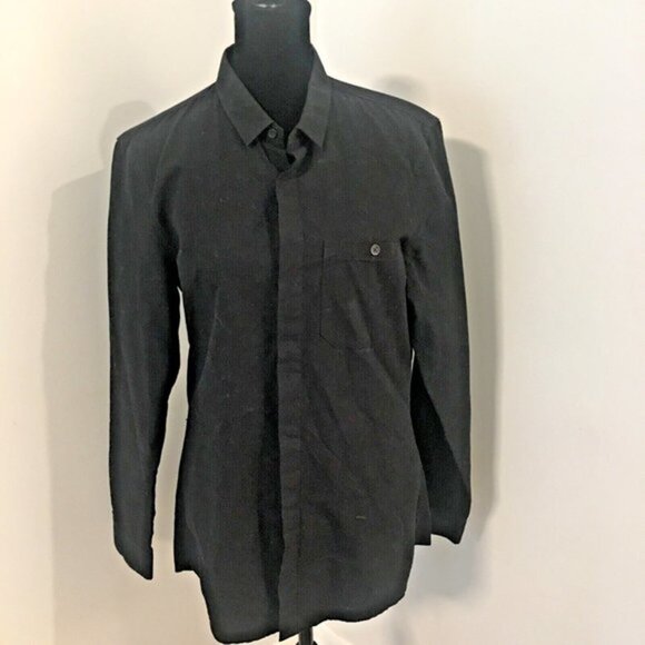 ARMANI EXCHANGE 2015 Black Textured Hidden Buttons Pocket Slim Shirt Men's Small - Picture 2 of 9